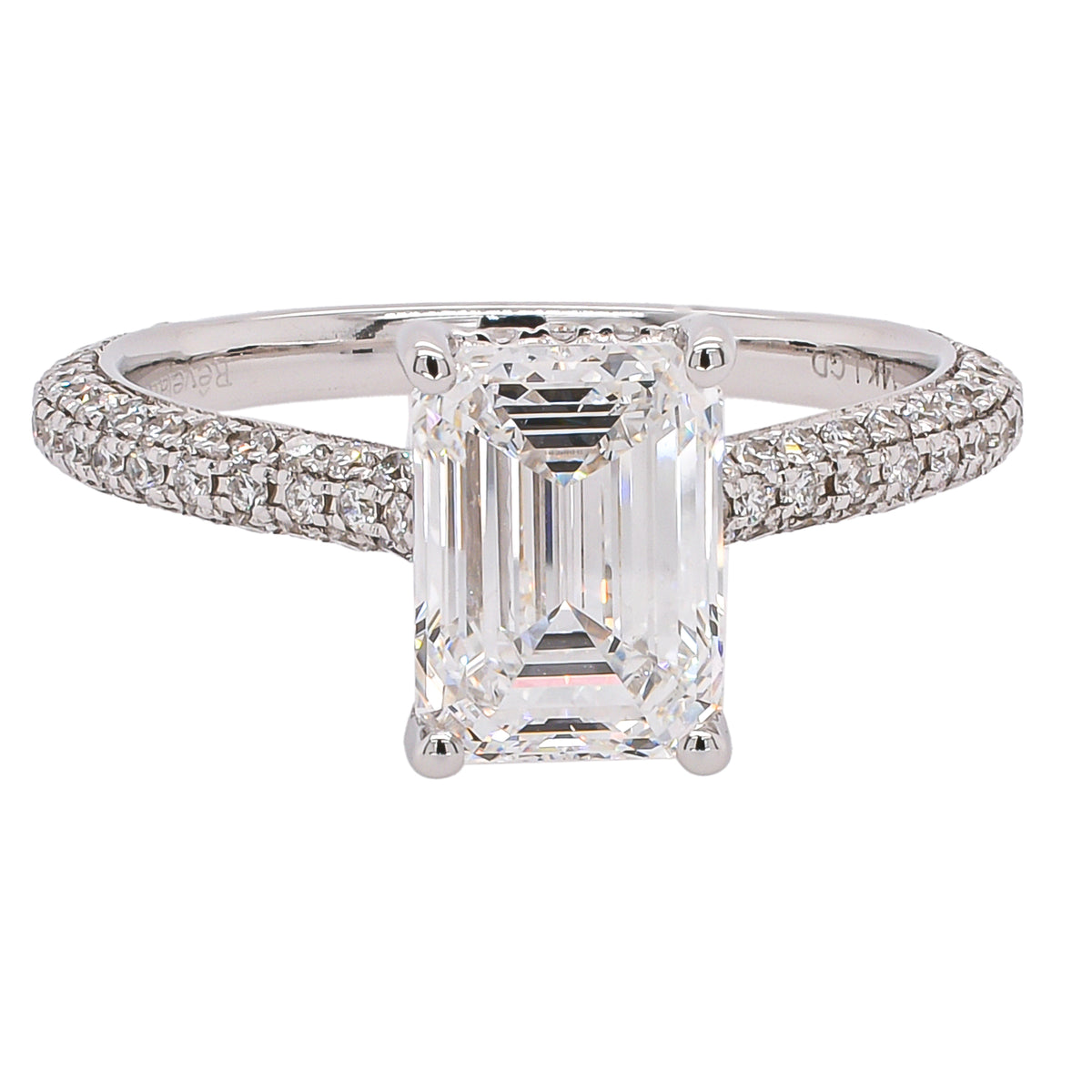 14K White Gold Hidden Halo Emerald Cut Lab Diamond Engagement Ring – 2.64 CTW | EF VS