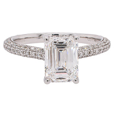 14K White Gold Hidden Halo Emerald Cut Lab Diamond Engagement Ring – 2.64 CTW | EF VS, view 1