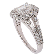 14K White Gold Emerald Cut Lab Diamond Halo Split Shank Engagement Ring – 2.01 CTW | EF VS, view 2