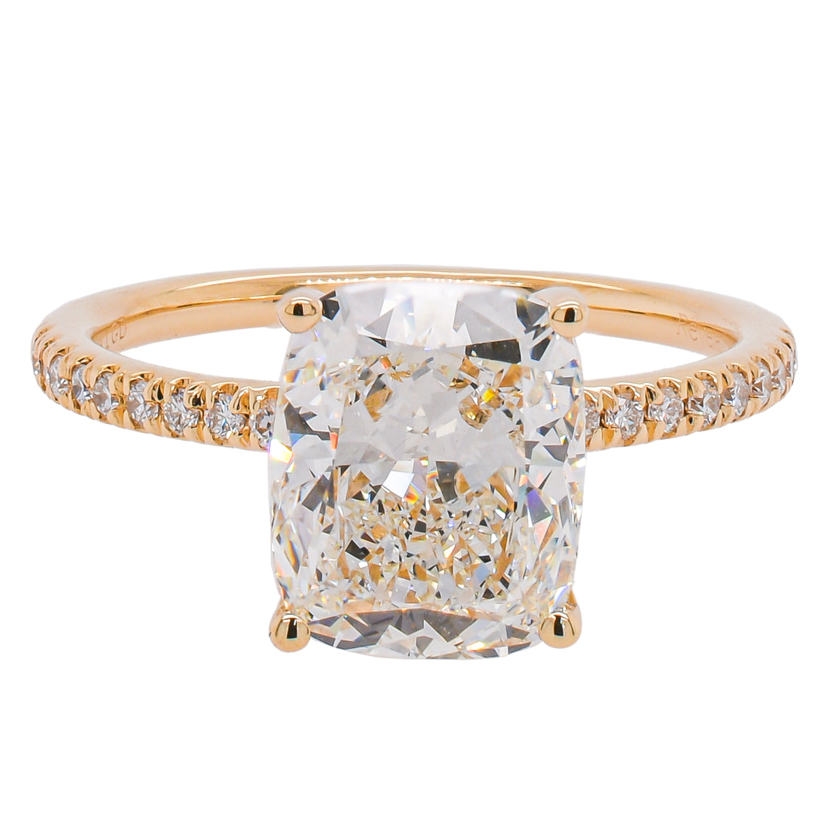 14K Yellow Gold Elongated Cushion Lab Diamond Halo Engagement Ring – 2.83 CTW | EF VS