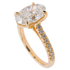 14K Yellow Gold Oval Lab Diamond Cathedral Engagement Ring – 3.29 CTW | EF VS, view 2