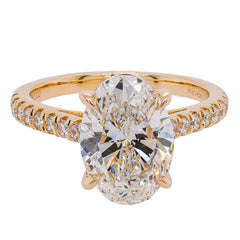 14K Yellow Gold Oval Lab Diamond Cathedral Engagement Ring – 3.29 CTW | EF VS, view 1