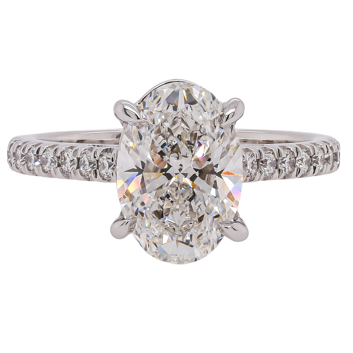 14K White Gold Oval Lab Diamond Cathedral Engagement Ring – 2.27 CTW | E-F VS