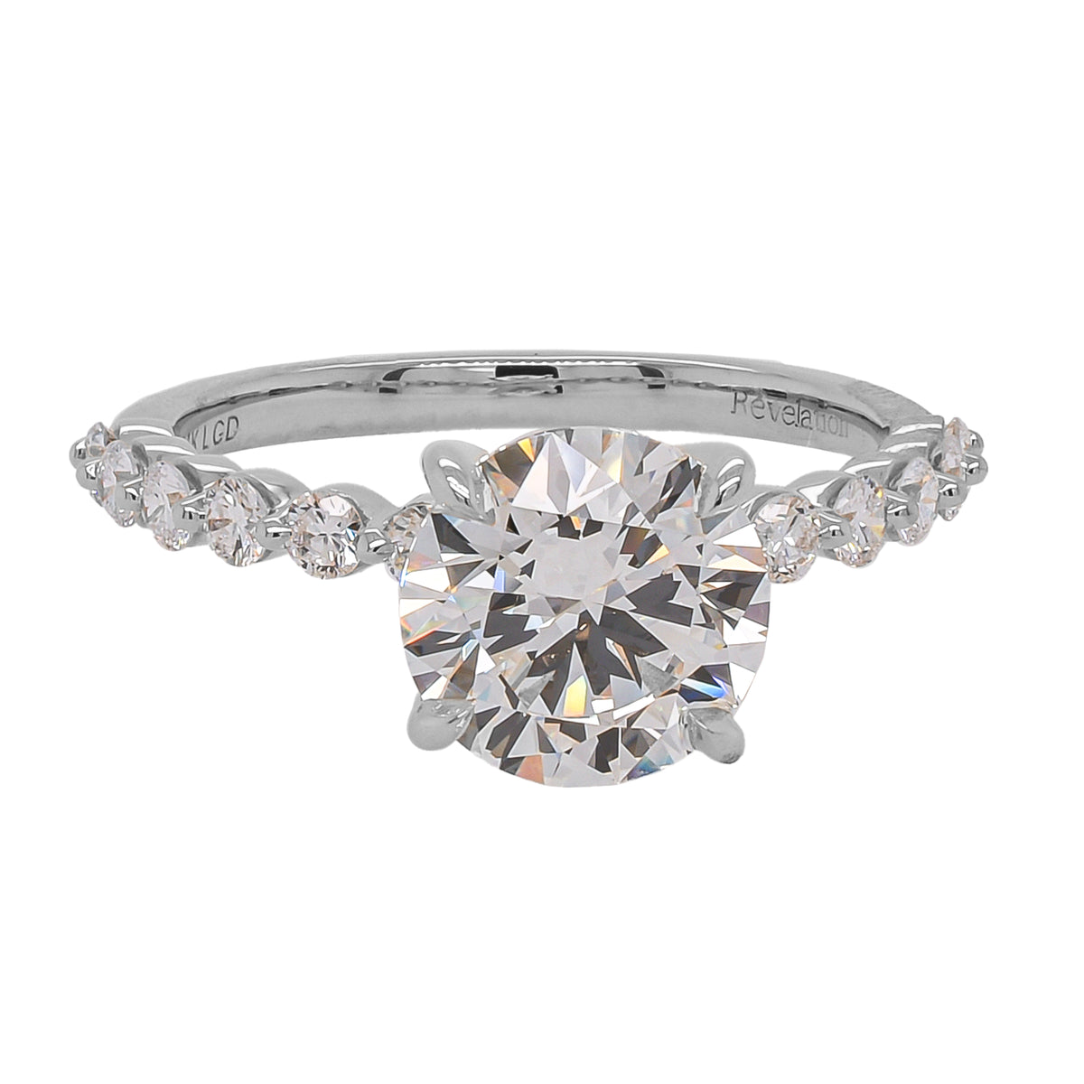 14K White Gold Round Lab Diamond Engagement Ring with Shared Prong Band – 3.57 CTW | E-F VS