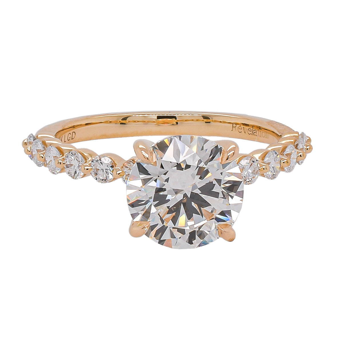 14K Yellow Gold Round Lab Diamond Engagement Ring with Shared Prong Band – 2.59 CTW | E-F VS