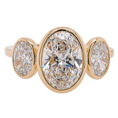 14K Yellow Gold Oval Bezel Set Three Stone Lab Diamond Engagement Ring, view 1