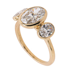 14K Yellow Gold Oval Bezel Set Three Stone Lab Diamond Engagement Ring, view 2