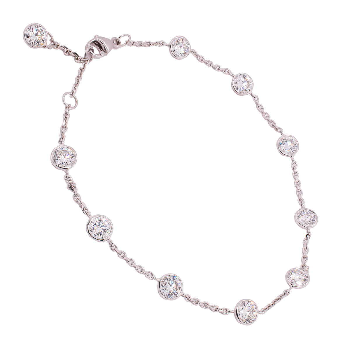 14K White Gold Diamond Bezel Station Bracelet