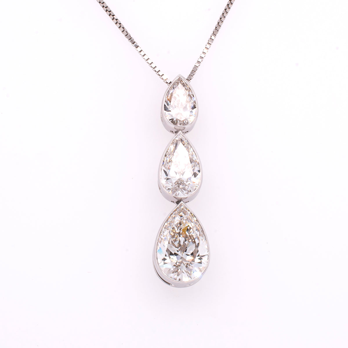 14K White Gold 3 Pear Cut Lab Diamond Pendant Necklace – 1.35 CTW | F VS