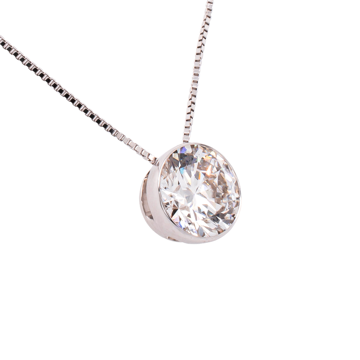 14K White Gold Bezel Set Lab Diamond Solitaire Necklace – 1.02 CTW