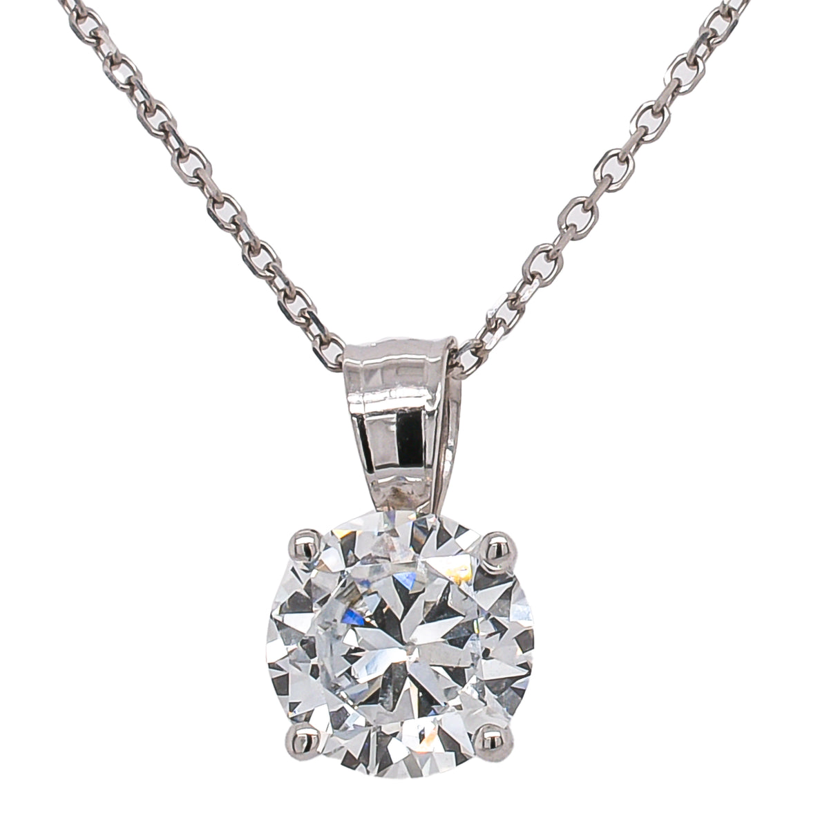 14K White Gold Round Solitaire Lab Diamond Pendant Necklace