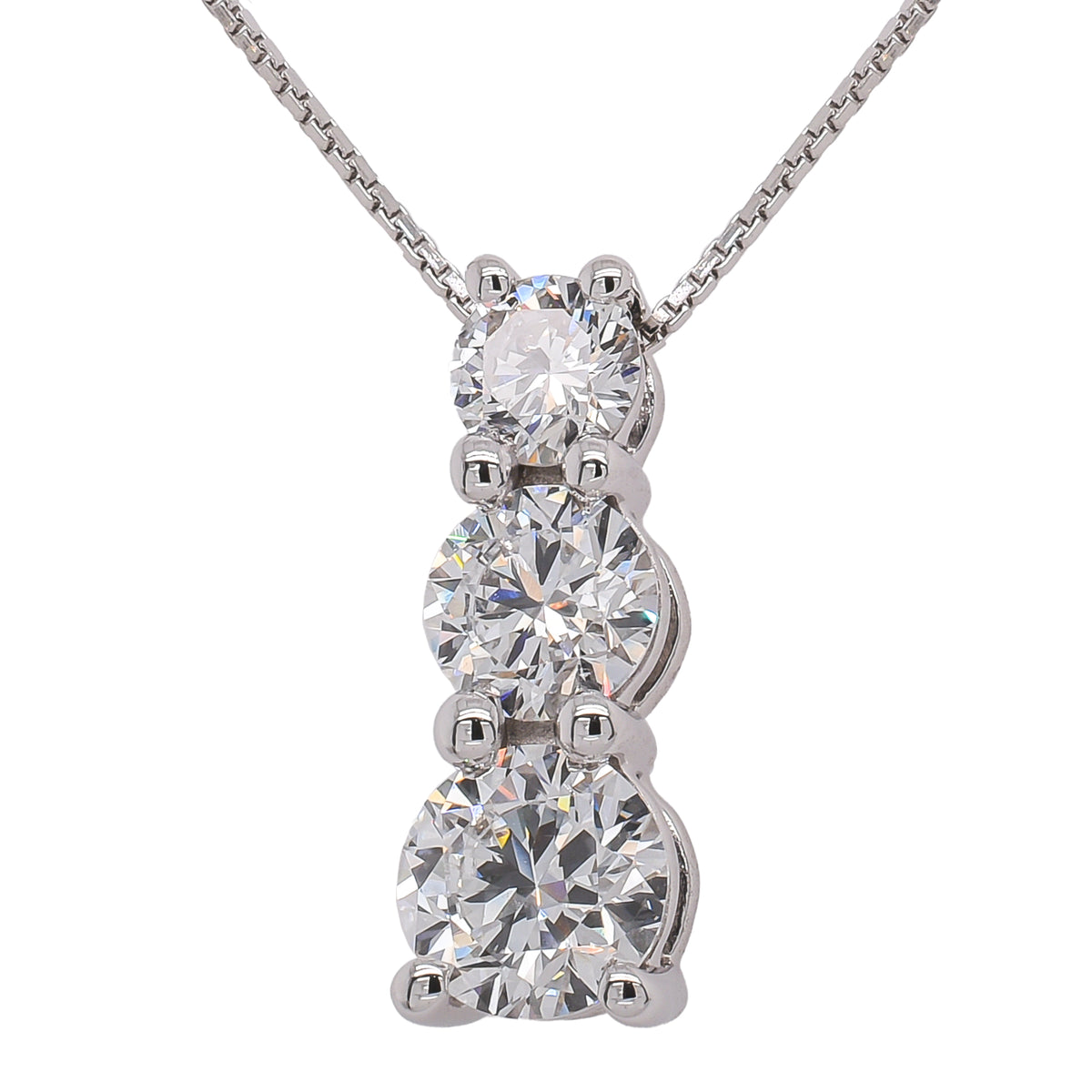 14K White Gold 3 Stone Lab Diamond Drop Pendant Necklace – 1.00 CTW