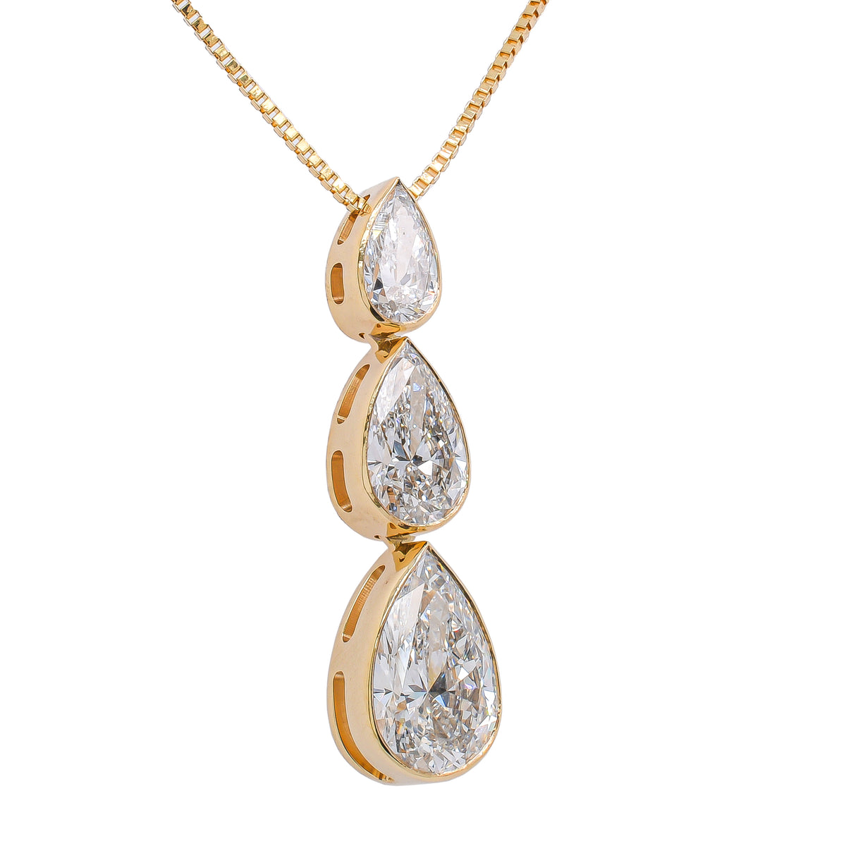 14K Yellow Gold 3 Pear Cut Lab Diamond Pendant Necklace – 1.35 CTW | F VS