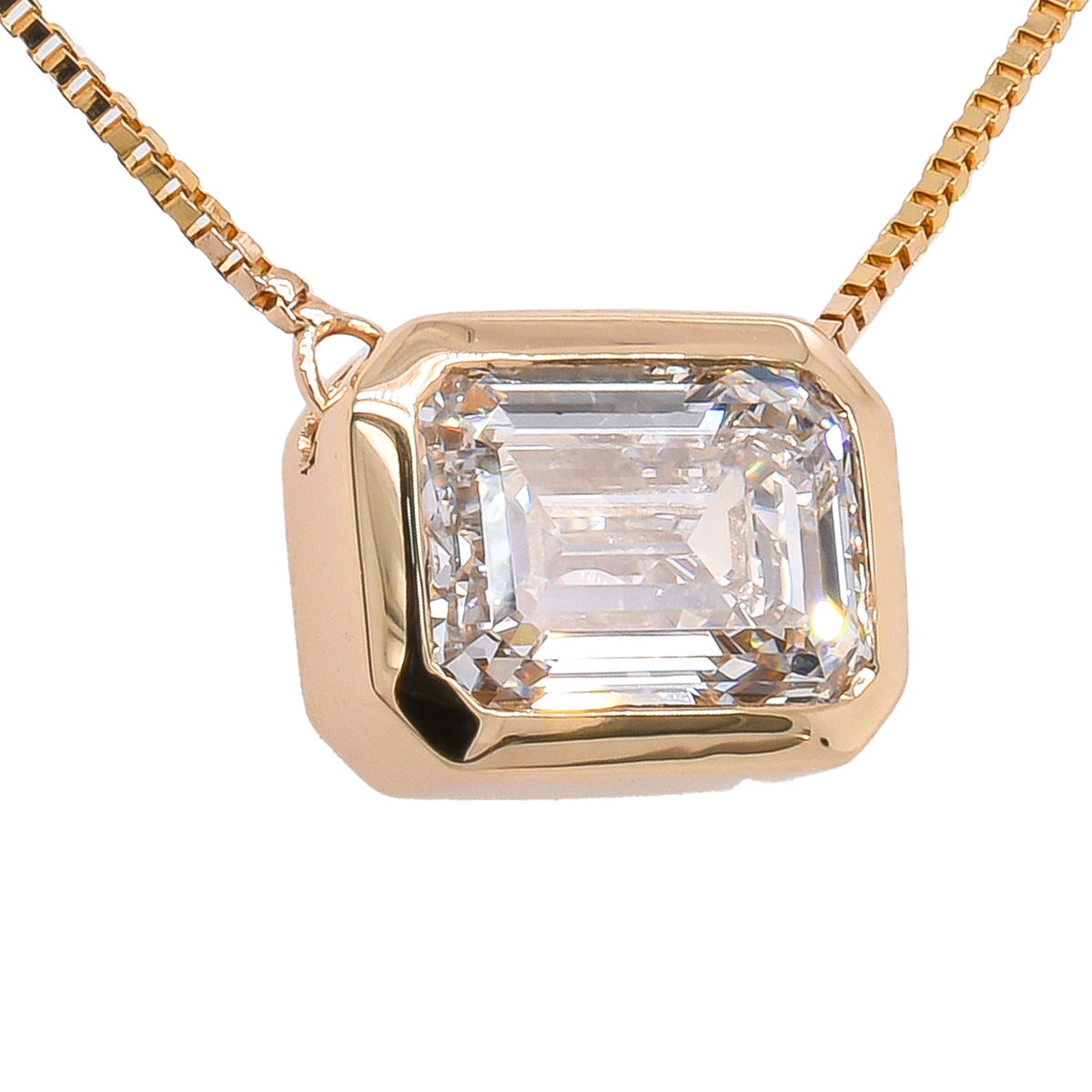 14K Yellow Gold Bezel Set Emerald Cut Lab Diamond Necklace – 1.00 CTW | F VS