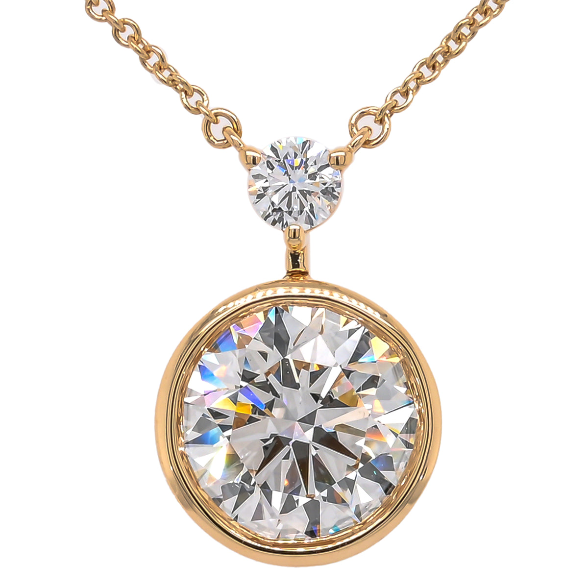 14K Lab Diamond Round Solitaire Bezel Set Necklace 3.00CTW