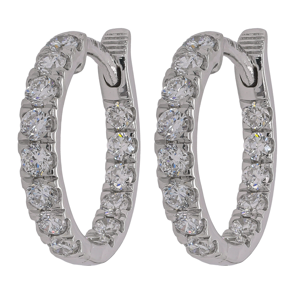 14K White Gold Lab Diamond Huggie Hoop Earrings – 0.75 CTW | EF VS | 14.5mm