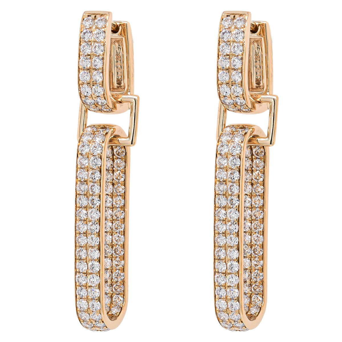 14K Yelow Gold Lab Diamond Rectangle Dangle Earrings 2CT