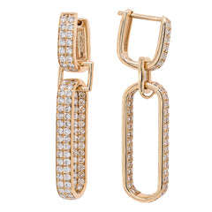 14K Yelow Gold Lab Diamond Rectangle Dangle Earrings 2CT, view 2