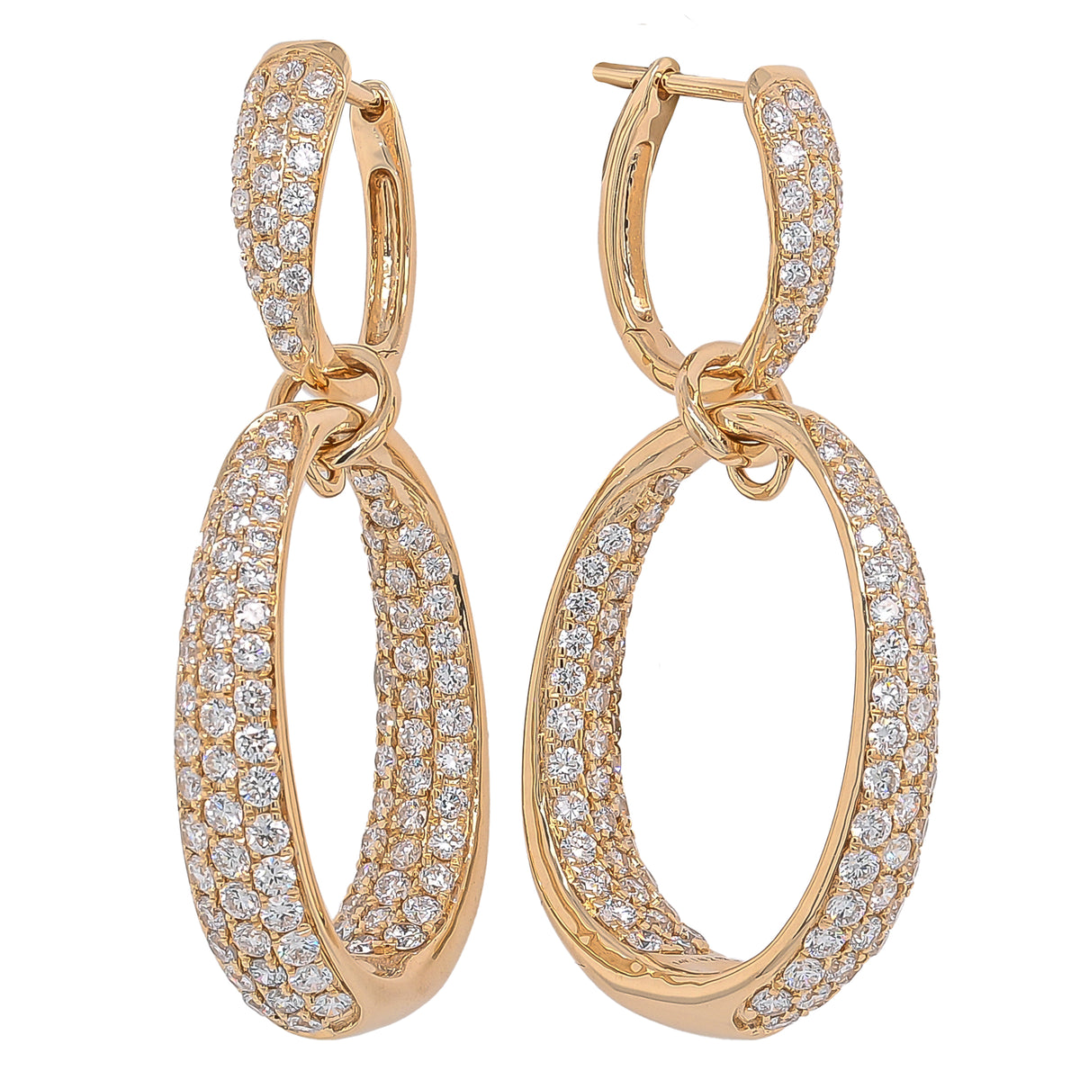 14K Yellow Gold Double Oval Pave Lab Diamond Earrings 2.00CT