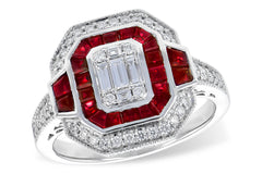 14K Yellow Gold Ruby Baguette Diamond Antique Ring, view 3