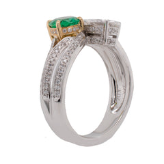 18K White Gold Bypass Pear Emerald Diamond Ring, view 2