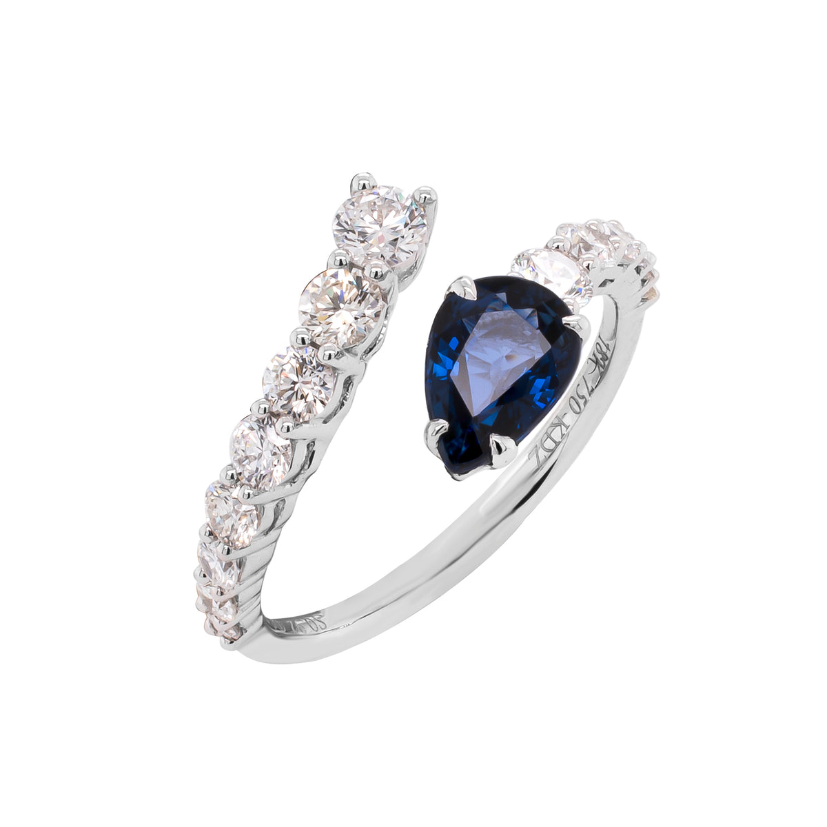 18K White Gold Bypass Sapphire Diamond Ring