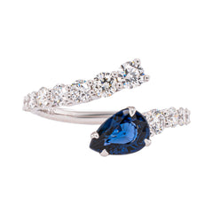 18K White Gold Bypass Sapphire Diamond Ring, view 2