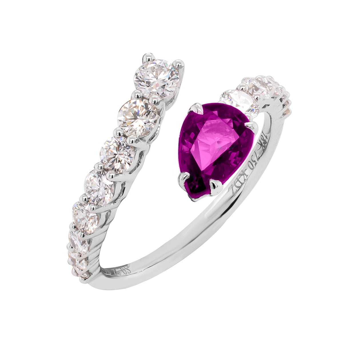 18K White Gold Bypass Pink Sapphire Diamond Ring