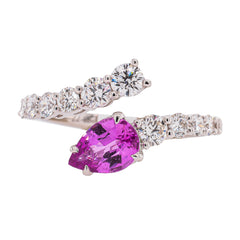 18K White Gold Bypass Pink Sapphire Diamond Ring, view 2