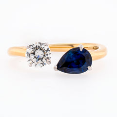 18K Yellow Gold Tension Diamond Sapphire Ring, view 1