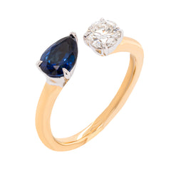 18K Yellow Gold Tension Diamond Sapphire Ring, view 2