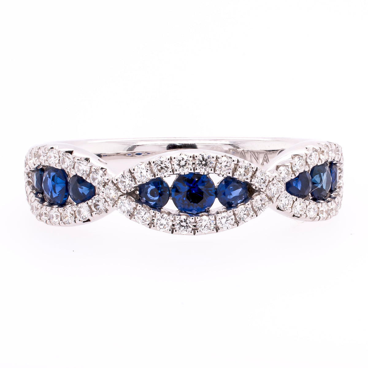 14K White Gold Diamond Sapphire Twisted Wedding Band