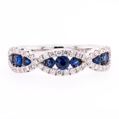 14K White Gold Diamond Sapphire Twisted Wedding Band, view 1