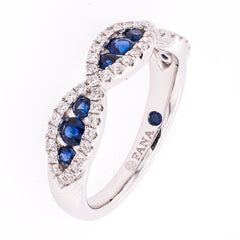 14K White Gold Diamond Sapphire Twisted Wedding Band, view 2