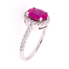 14K White Gold Oval Ruby Halo Diamond Ring, view 2