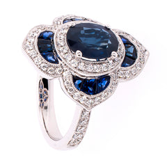 18K White Gold Sapphire Diamond Antique Ring, view 2