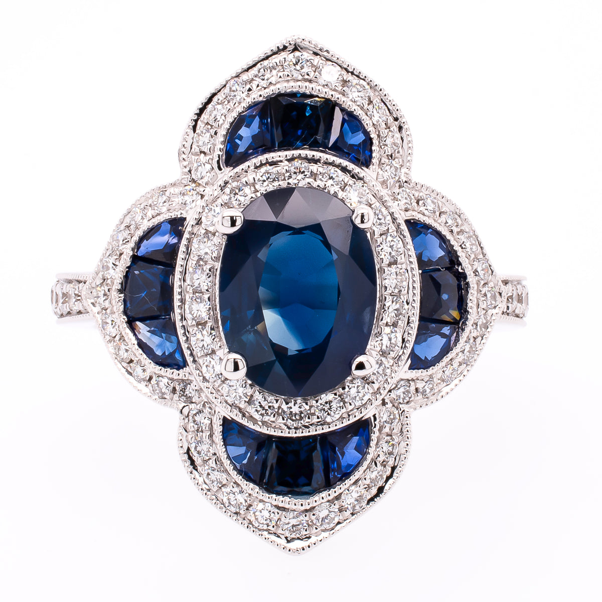 18K White Gold Sapphire Diamond Antique Ring