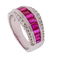 14K White Gold Ruby Baguette Diamond Crown Ring, view 2