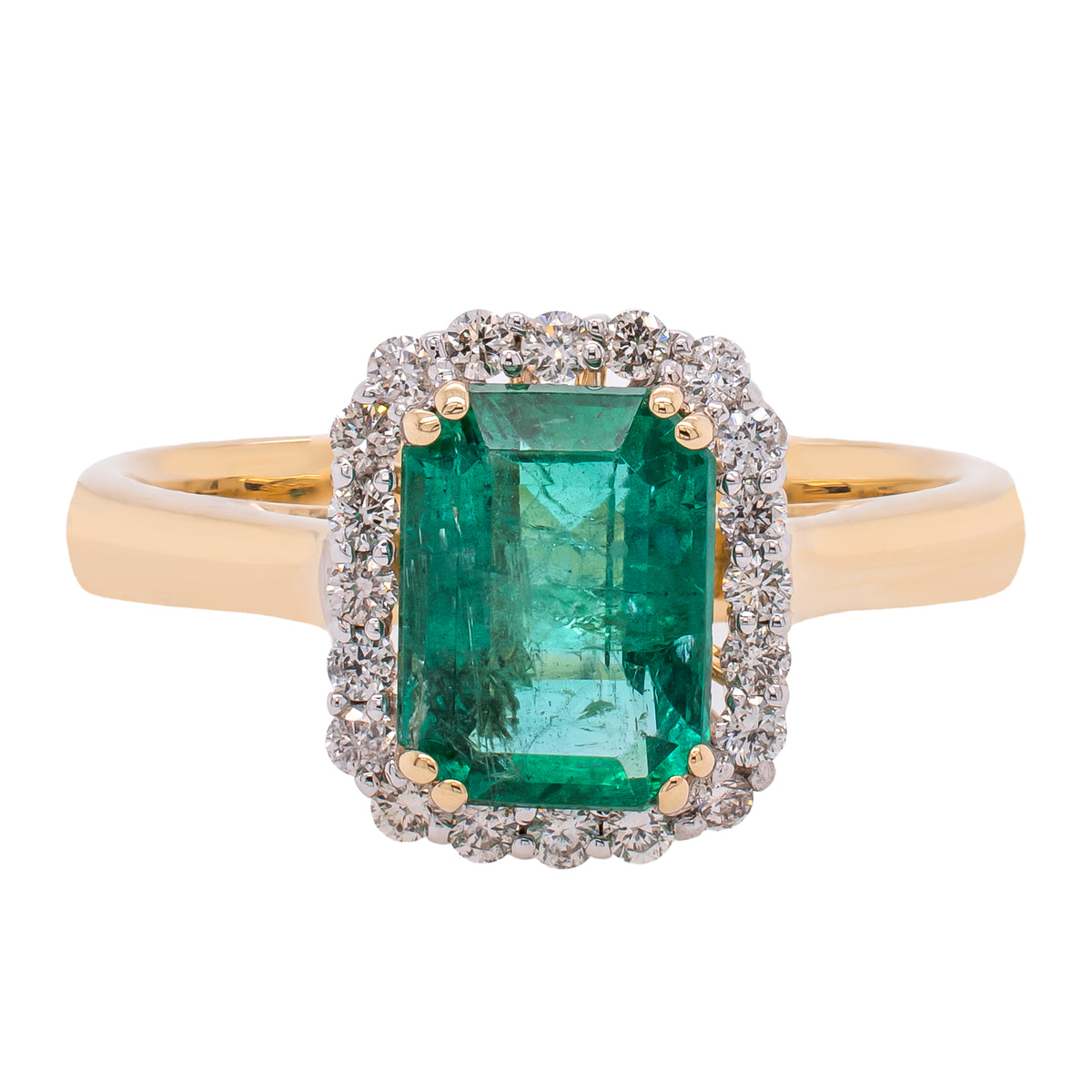 14K Yellow Gold Emerald Halo Diamond Ring