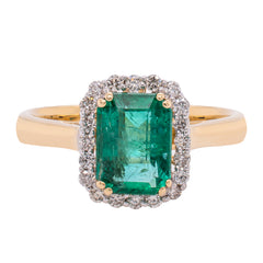 14K Yellow Gold Emerald Halo Diamond Ring, view 1