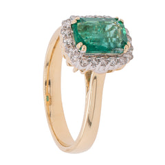 14K Yellow Gold Emerald Halo Diamond Ring, view 2