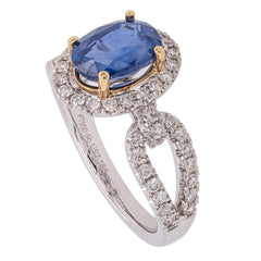 14K White and Yellow Gold Sapphire Looped Diamond Ring, view 2