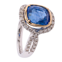 14K White and Yellow Gold Sapphire Cushion Diamond Bypass Ring, view 2