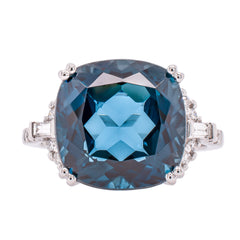 14K White Gold Square Cushion London Blue Topaz Diamond Ring, view 2