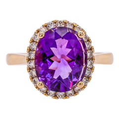 14K Yellow Gold Purple Amethyst Oval Diamond Ring, view 1
