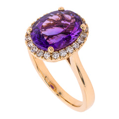 14K Yellow Gold Purple Amethyst Oval Diamond Ring, view 2