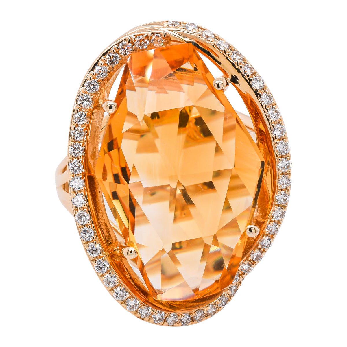 14K Yellow Gold Citrine Oval Diamond Fashion Ring