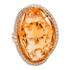 14K Yellow Gold Citrine Oval Diamond Fashion Ring, view 1