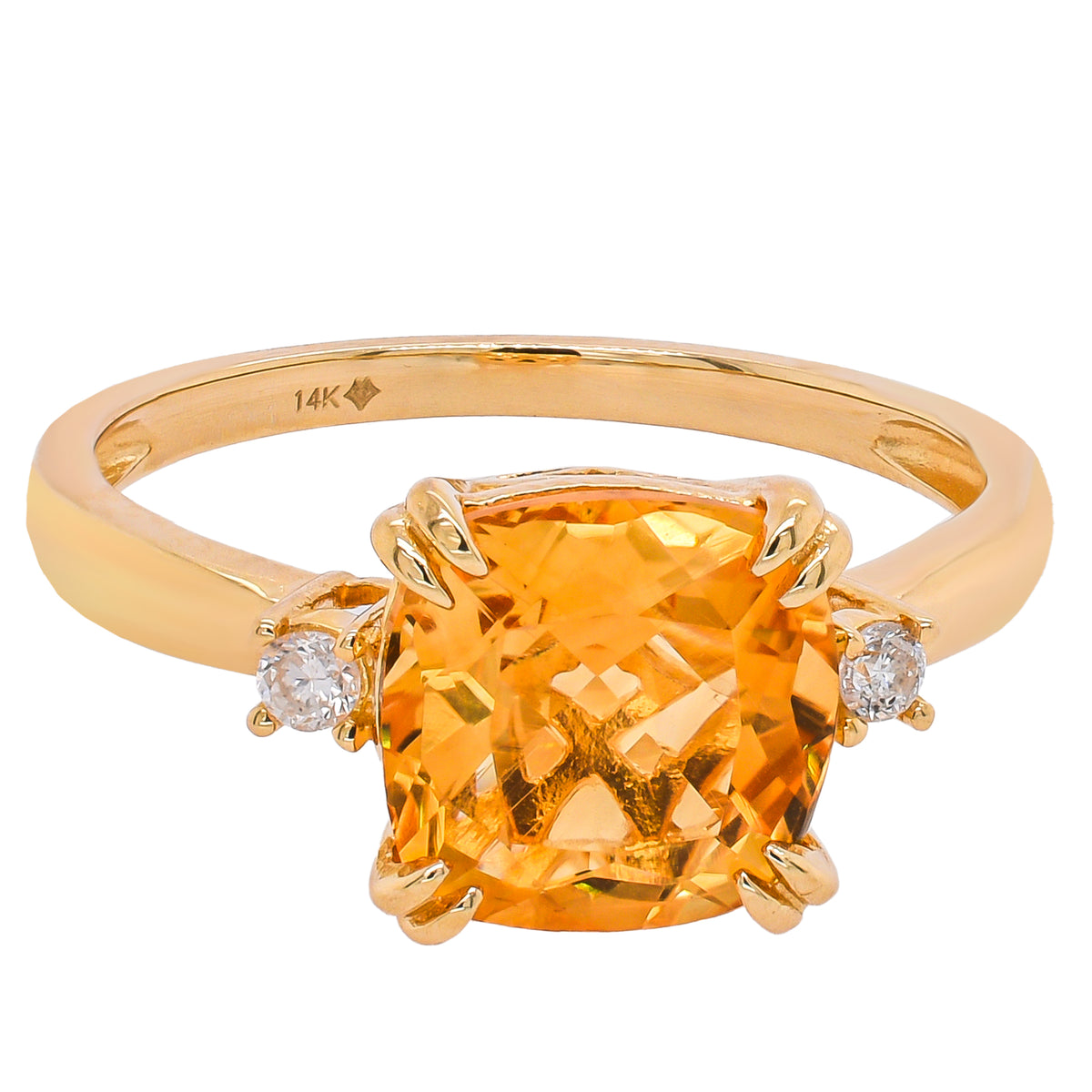 14K Yellow Gold Citrine Diamond 3-Stone Ring