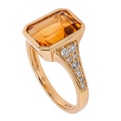 14K Yellow Gold Citrine Emerald Cut Bezel Set Diamond Ring, view 2